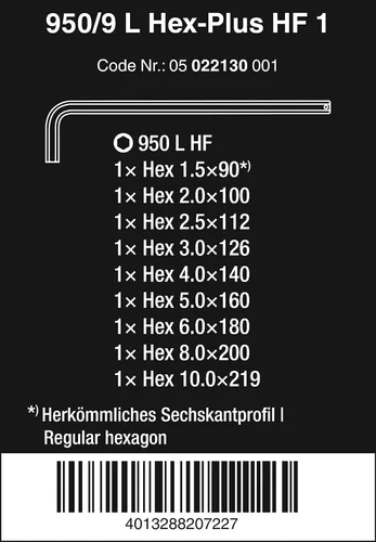 Miniatura 2 de WERA 05022130001 950/9 L Hex-Plus HF 1 Juego de llaves en L, métricas, cromadas, con función de sujeción, 9 piezas