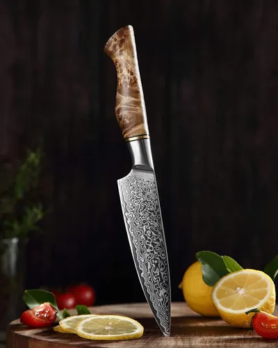 Miniatura 5 de HEZHEN Cuchillo utilitario de 5 pulgadas con filo de navaja - Acero de Damasco con patrón de rosa multifuncional VG10 cuchillo profesional
