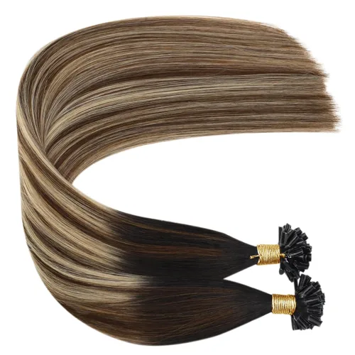 Miniatura 8 de Ugeat - Extensiones de cabello humano con punta en U de 22 pulgadas, estilo balayage, de color marrón natural con mezcla de negro a marrón oscuro