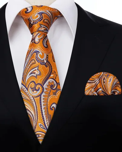 Miniatura 127 de HISDERN Corbatas para hombre, corbata de cachemira y bolsillo cuadrado tejido clásico floral para hombre, corbata de fiesta de boda