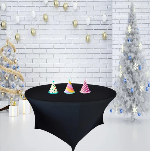 Miniatura 5 de Paquete de 4 manteles redondos elásticos negros de 60 pulgadas, material de elastano, para bodas, Halloween, Navidad, manteles ajustables de 5 pies