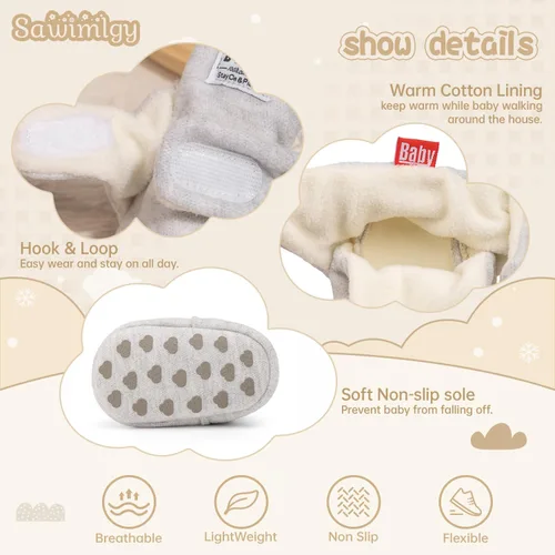 Miniatura 124 de Sawimlgy - Botines de algodón antideslizantes para recién nacido, con agarre, para cuna o para el invierno