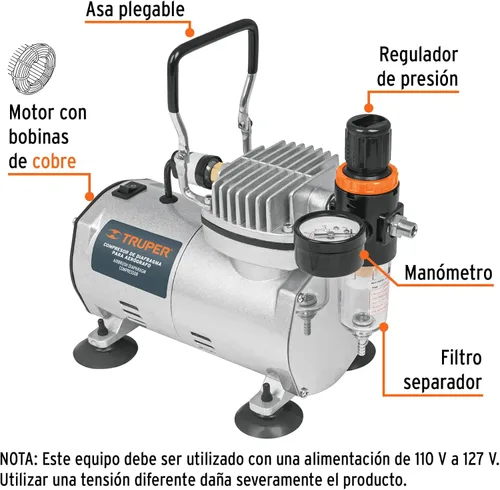 Miniatura 2 de TRUPER Compresor de aire de aerógrafo sin aceite COMP-AERO