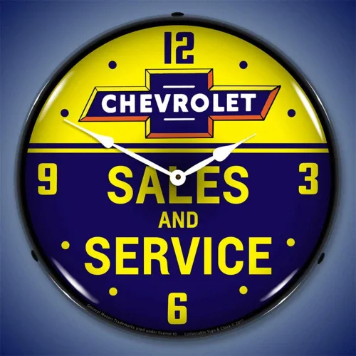 Miniatura 2 de Chevrolet Bowtie Sales and Service Reloj de pared LED, Retro/Vintage, iluminado, 14 pulgadas