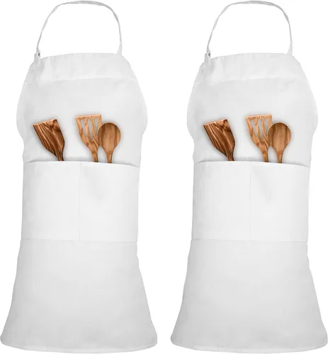 ROYALE LINENS Paquete de 2 delantales ajustables con 2 bolsillos, delantales de cocina de chef para mujeres y hombres
