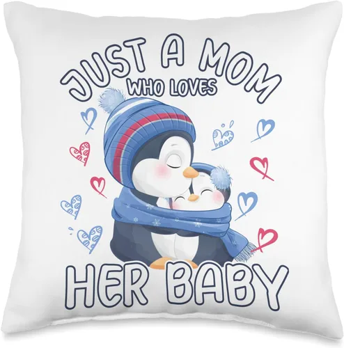 Momlife Stuff Penguins Mom And Baby Gifts Penguin Just A Mom Who Loves Her Baby - Almohada de 16 x 16 pulgadas, multicolor