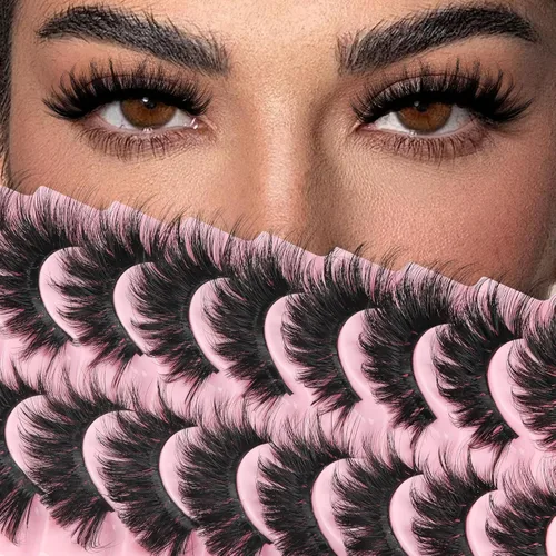 Ahrikiss Pestañas postizas esponjosas, pestañas falsas 5D, pestañas voluminosas que parecen extensiones, 10 pares, pestañas suaves y gruesas,