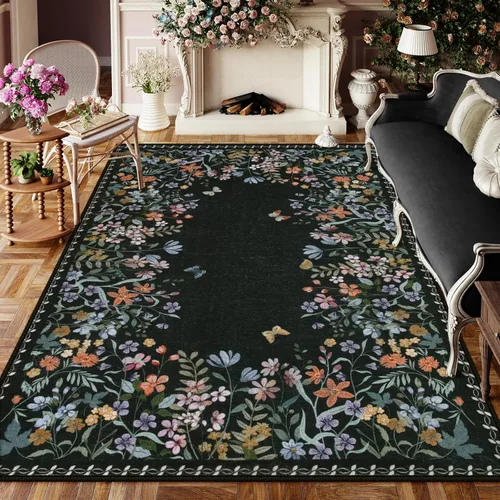 Miniatura 25 de Wonnitar Alfombra de área lavable de 2 x 3, alfombra de entrada floral verde, alfombra bohemia pequeña antideslizante para baño, alfombra suave