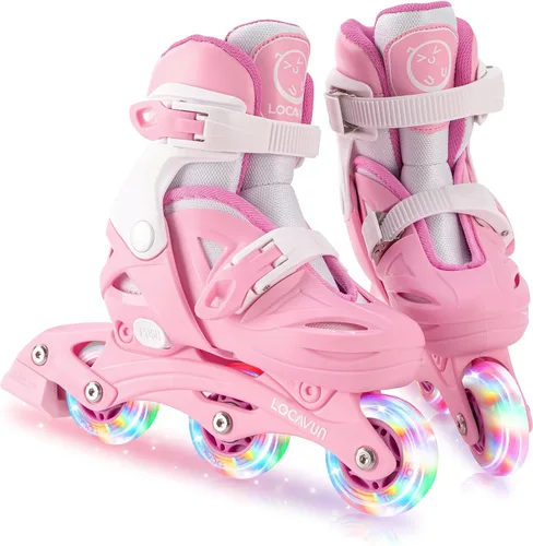Patines en línea para niñas y niños, cuchillas de patines con 4 tamaños ajustables con ruedas iluminadas para niños y niñas principiantes de 4-8,