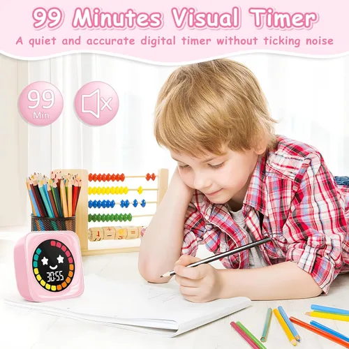 Miniatura 2 de Temporizador visual para niños, temporizador visual digital de 99 minutos, lindo temporizador visual para niños, temporizador de aula para Rosa