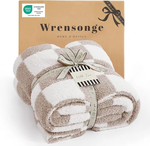 Miniatura 60 de WRENGONGE - Manta a rayas de color caqui, suave, acogedora, mullida, cálida, para sillón, sofá, cama o viajes, ligera, 50 x 70 pulgadas, regalo