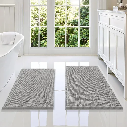 Miniatura 65 de Smiry Juego de 2 alfombras de baño, felpilla suave y absorbente, lavable a máquina, antideslizantes, para bañera, ducha y suelo