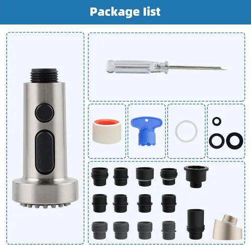 Miniatura 8 de Hibbent Cabezal de Grifo de Cocina Desplegable de Reemplazo, Boquilla de Rociador de Fregadero de 3 Funciones con 15 Adaptadores, Compatible