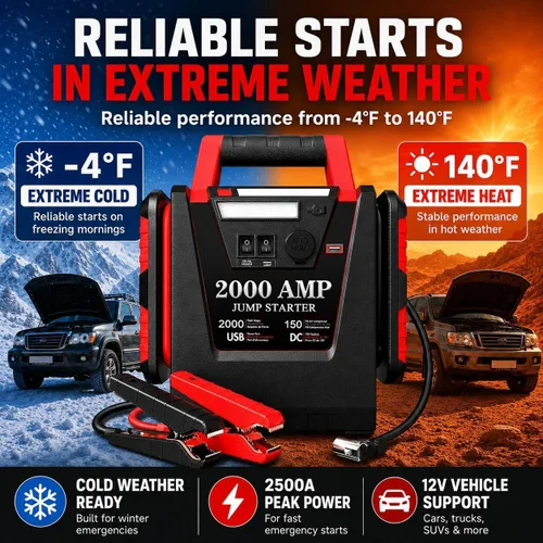 Miniatura 6 de Arrancador con compresor de aire, arrancador de batería de coche de 2000A, inflador de neumáticos de 260 PSI, amplificador de batería de plomo-ácido