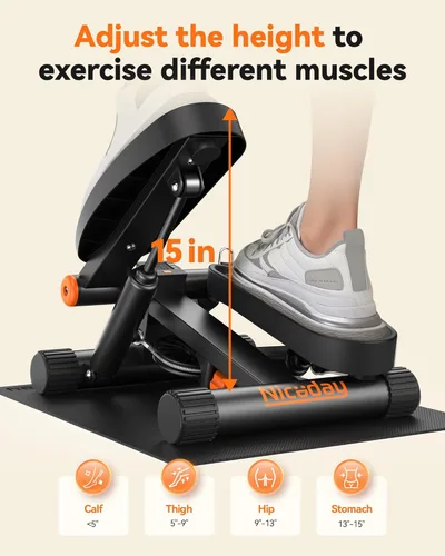 Miniatura 4 de Niceday Steppers para ejercicio, escalera con bandas de resistencia, mini stepper con capacidad de carga de 136 kg, stepper de fitness hidráulico