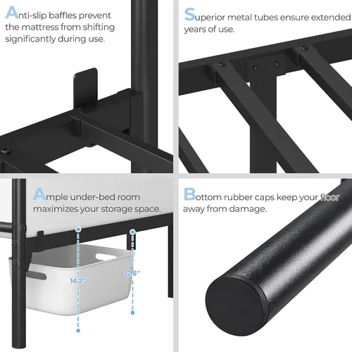 Miniatura 5 de Yaheetech Base de cama de plataforma metálica de tamaño Full con cabecero y pie de cama simples, base de colchón para almacenamiento debajo