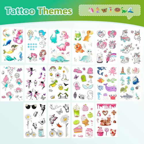 Miniatura 2 de 150+ Tatuajes temporales que brillan en la oscuridad para niñas – Envueltos individualmente, impermeables, brillan en la oscuridad – Temas