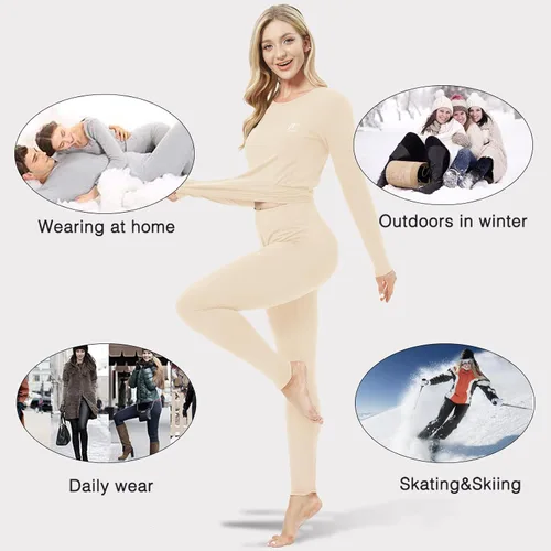 Miniatura 6 de Ropa interior térmica para mujer, conjunto de compresión de capa base cálida para invierno, forro polar, pantalones largos para correr y esquiar