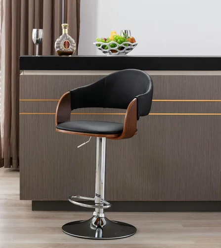 Miniatura 2 de Porthos Home Emir Mid-Century Taburete de bar, asiento giratorio, altura ajustable, tapicería de piel sintética resistente al agua y a las manchas