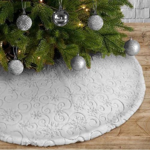 Miniatura 32 de Faldones de Felpa para Árbol de Navidad, 24 pulgadas, Lujosa Cubierta de Base de Árbol de Navidad de Piel Sintética Negra con Copos de Nieve Dorados