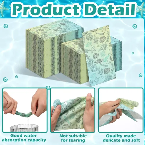 Miniatura 3 de Sinmoe 200 servilletas desechables para invitados, toallas de mano de playa de verano para baño, servilletas de papel desechables de 2 capas