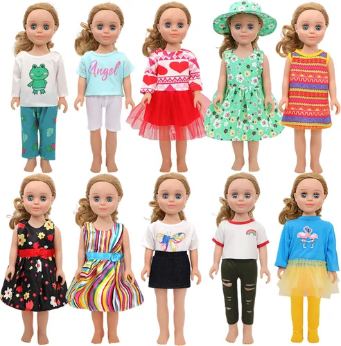 Miniatura 10 de MSYO 10 piezas de ropa de muñeca, ropa de muñeca de 18 pulgadas, ropa de muñeca de bebé, para muñecas de 16 a 18 pulgadas, vestidos florales