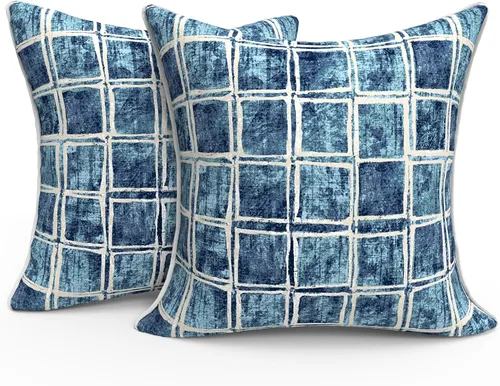 Miniatura 523 de Juego de 2 almohadas para exteriores de 16 x 16 pulgadas, repelentes al agua con interiores, para muebles de patio, hogar, jardín, geometría bohemia