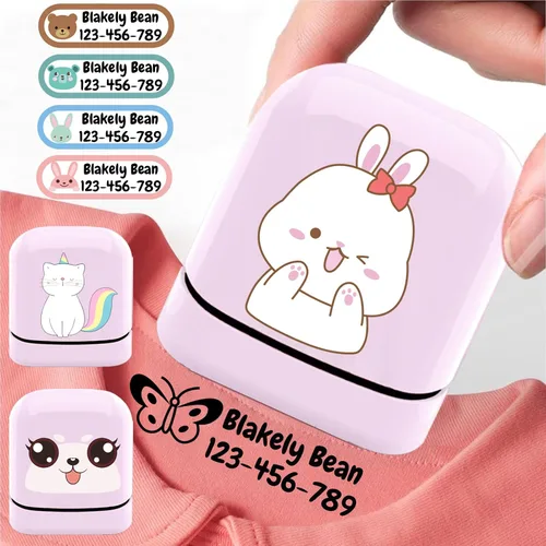Miniatura 8 de Sello de nombre para ropa para niños, sello con nombre personalizado, impermeable, 4 colores y 36 patrones de dibujos animados (concha de sello azul)