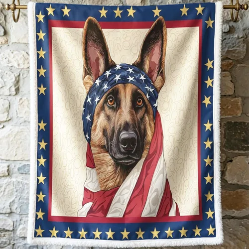 American Bandana Dog Blanket German Shepherd Patriotic Sherpa Throw for Couch Living Room Decor Soft Cozy Warm 50x60 Inches Gift for July 4th Dog