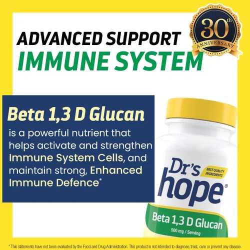 Miniatura 2 de Dr's Hope Suplemento beta glucano 1,3D 500mg - Apoya la energía, el metabolismo y mejora el sistema inmunológico - Fabricado en Estados Unidos
