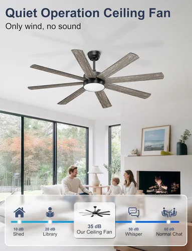 Miniatura 7 de Ventiladores de techo de 60 pulgadas con luces – Moderno ventilador de techo negro con control remoto/aplicación, regulable, silencioso ventilador