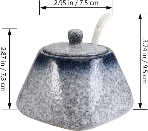 Miniatura 4 de Cabilock Azucarero japonés de cerámica, recipiente de condimento vintage, tarro de almacenamiento de sal con tapa y cuchara para cocina, Azul