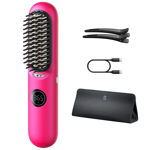Fanttik Solo I10 APEX Cepillo Alisador de Pelo Portátil, Peine Alisador Sin Cables con Área de Calentamiento 113% Mayor, Pantalla LED y Rosa