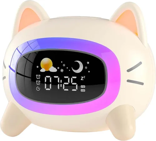 Miniatura 8 de ANALOI Reloj despertador para niños, reloj despertador Ok to Wake para niños, reloj de luz nocturna para dormitorio, reloj despertador para gatos