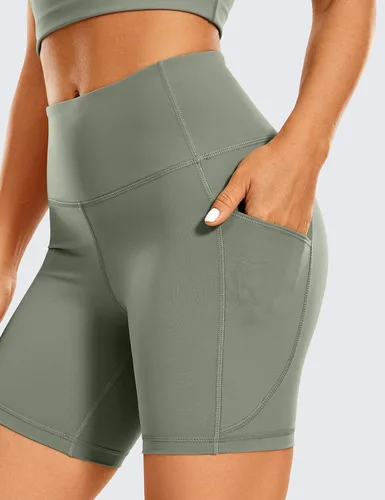 Miniatura 6 de CRZ YOGA Women's Brushed Naked Feeling Biker Shorts with Side Pockets 6'' - High Waist Matte Workout Yoga Gym Spandex