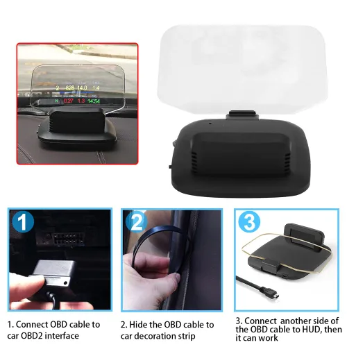 Miniatura 6 de HUD para coche, pantalla frontal, indicador OBD2, C1 OBD2 y GPS LED OBD coche HUD pantalla frontal velocímetro proyector sistema herramienta