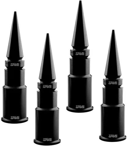 TRUE SPIKE 4 tapas de vástago de válvula de aire de neumático de pinchos negros en calibre pesado mecanizado CNC de aluminio corto compatible con