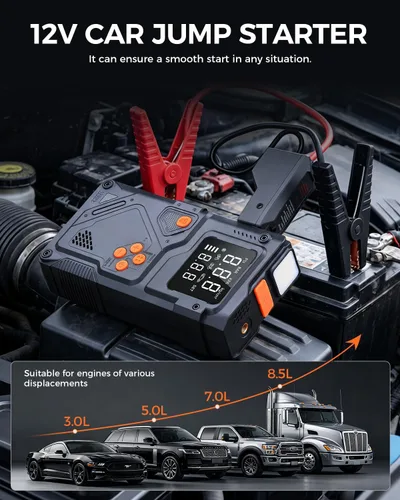 Miniatura 2 de Arrancador de salto con compresor de aire, batería portátil de 12 V con inflador de neumáticos de 150 PSI, banco de energía de emergencia