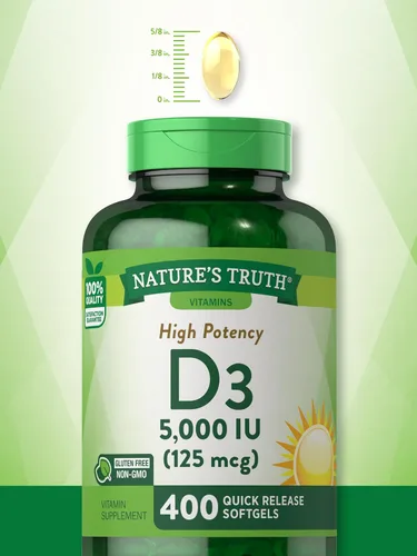 Miniatura 5 de Nature's Truth Vitamina D3 5000 UI cápsulas blandas 400 unidades Alta potencia Suplemento sin OMG y sin gluten