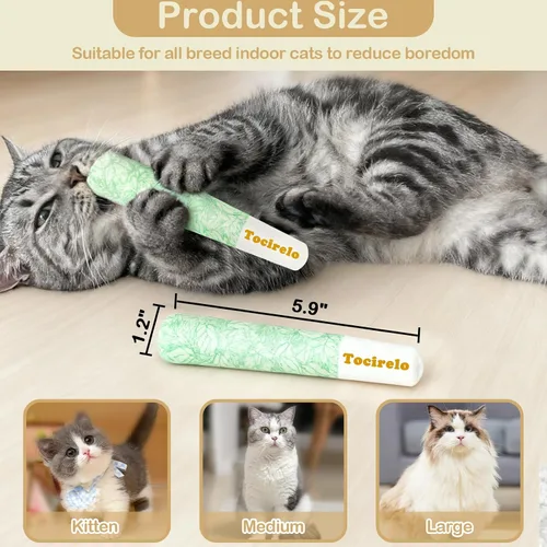 Miniatura 6 de Tocirelo Juguetes de hierba gatera para gatos, paquete de 3 – Juguetes resistentes a las mordeduras para gatos rellenos con 100% puro 45000 mg