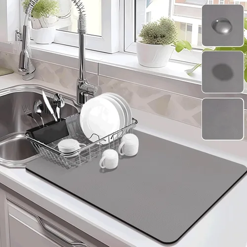 Miniatura 10 de Estera de secado para encimera de cocina, tapete de café con respaldo de goma absorbente que oculta manchas