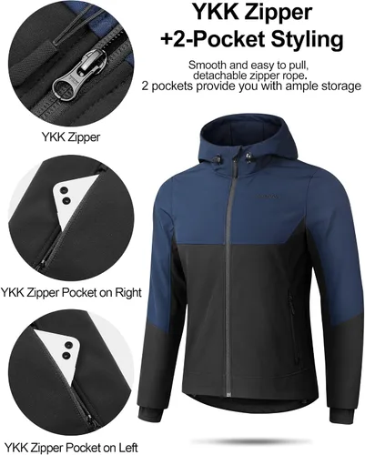 Miniatura 3 de KUTOOK Chaqueta Softshell con capucha para hombre, senderismo, esquí, nieve, cortavientos, resistente al viento, térmica, reflectante