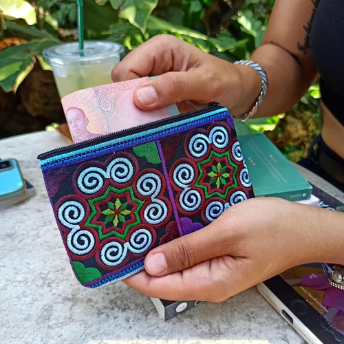 Miniatura 3 de Sabai Jai Monedero bohemio bolsa pequeña bordada hecha a mano para mujer, colorido, étnico, ecológico y sostenible