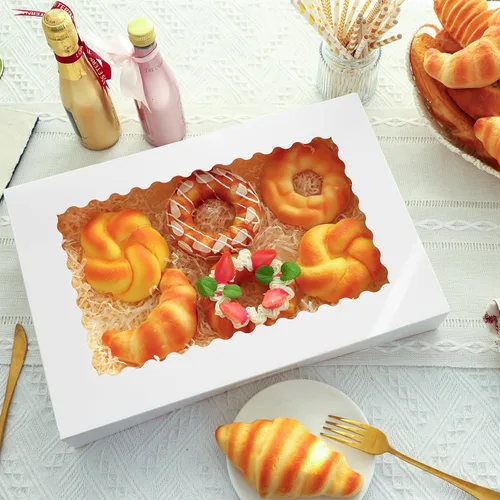 Miniatura 7 de Moretoes 30 cajas de galletas, 16 x 11 x 2.5 pulgadas, cajas de panadería con ventana para pasteles, pasteles, magdalenas, fresas cubiertas