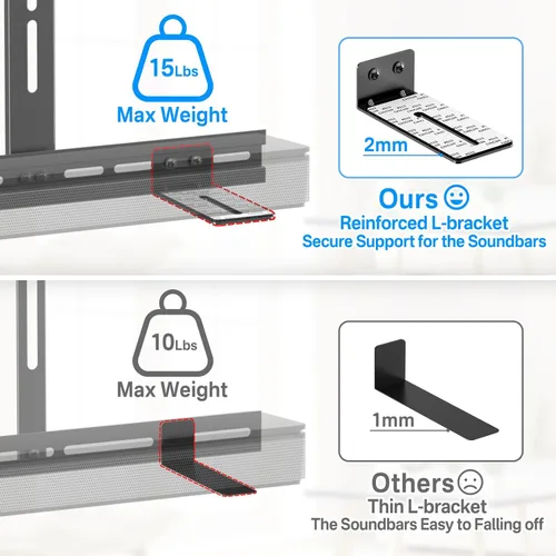 Miniatura 4 de Soportes para barra de sonido de alta resistencia para Samsung/LG/Sony/Vizio Soporte para barra de sonido debajo o encima de televisores Soporte