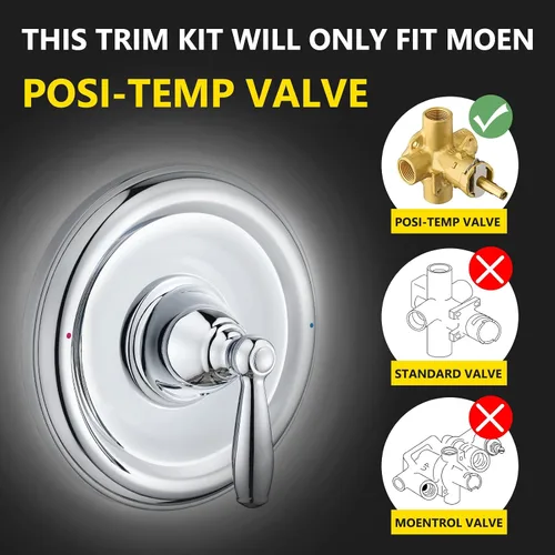 Miniatura 2 de Kit de accesorios para bañera y ducha con equilibrio de presión, compatible con válvula Moen Posi-Temp, cromado Cromo