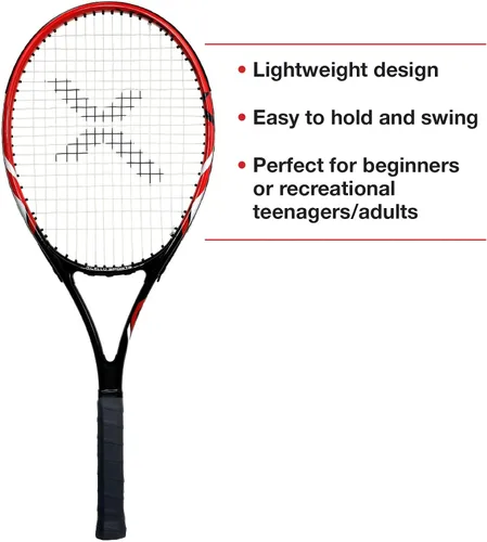 Miniatura 3 de Xcello Sports Juego de raquetas de aluminio de 23 pulgadas (rojo/negro) con 2 tubos de pelotas de tenis y 2 fundas