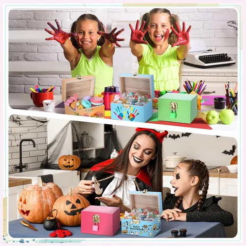 Miniatura 6 de CroBlissful Juego de 12 cajas de madera sin terminar de 24 piezas con tapas con bisagras y mini candados con llaves, caja de madera sin terminar