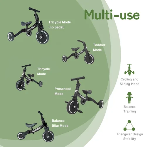 Miniatura 2 de besrey Bicicleta 5 en 1 para niños de 1 año a 4 años, triciclo para niños pequeños, triciclo para niños, juguetes para niños y niñas, entrenamiento