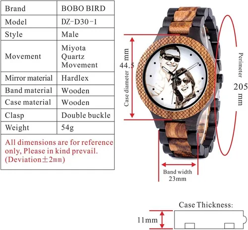 Miniatura 6 de BOBO BIRD Relojes de madera grabados personalizados para hombre, relojes de pulsera casuales de cuarzo, para hombres, familiares, amigos, regalo